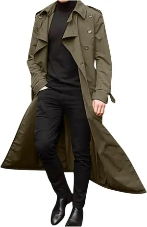 Maiyifu-GJ Men's Fall Winter Trench Coat Slim Fit Double Breasted Long Jacket Casual Lightweight Windbreaker Overcoat