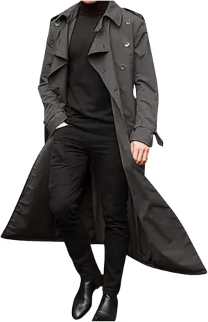 Maiyifu-GJ Men's Fall Winter Trench Coat Slim Fit Double Breasted Long Jacket Casual Lightweight Windbreaker Overcoat