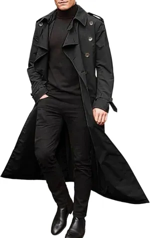 Maiyifu-GJ Men's Fall Winter Trench Coat Slim Fit Double Breasted Long Jacket Casual Lightweight Windbreaker Overcoat