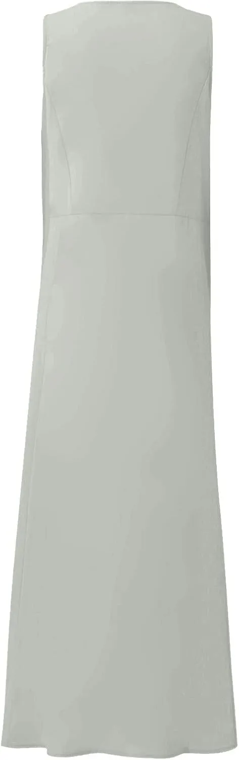 Maxi Dress for Women,2024 Summer Trendy Sleeveless Cotton Linen Dress,Casual Loose Flowy Ruched Sundress with Pockets