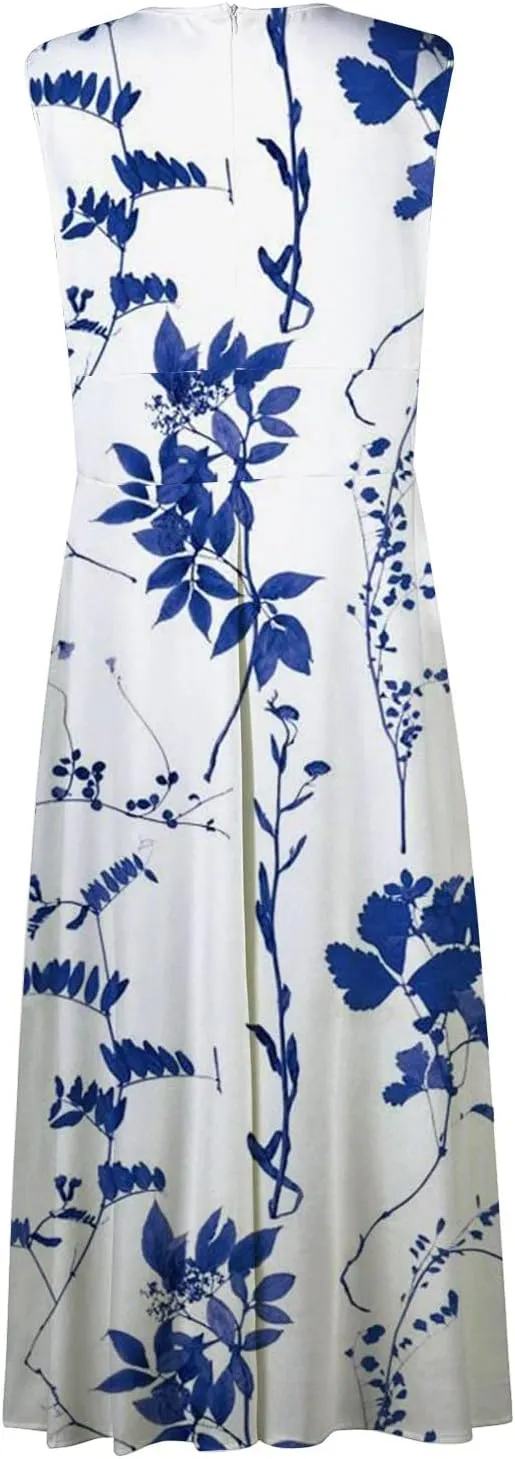 Maxi Dress Women's Loose V Neck Outdoor Sleeveless Ladies Weekend Floral Print 2024 Line Summer Swing Streetwear
