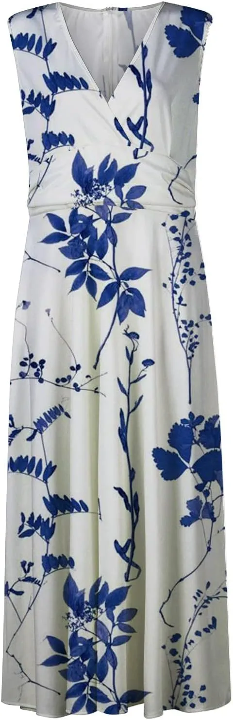 Maxi Dress Women's Loose V Neck Outdoor Sleeveless Ladies Weekend Floral Print 2024 Line Summer Swing Streetwear