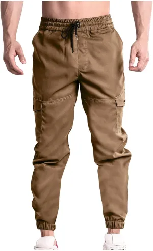 Men Cargo Jogger Pants Stretch Sweatpants Slim Fit Tactical Pants with Zipper Pockets Casual Elastic Waist Trousers