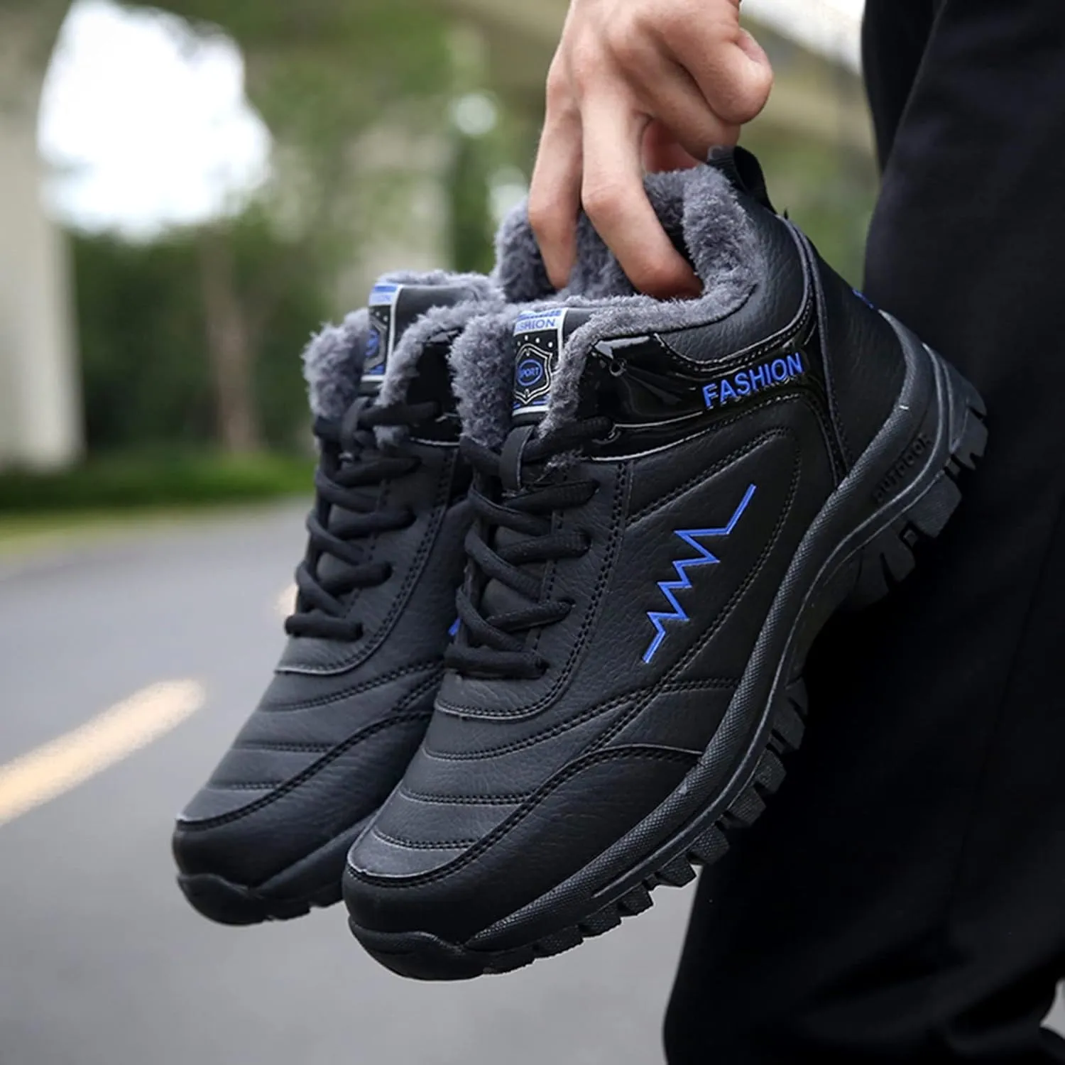 Men Work Boots with Zipper Hiking Sneakers Fur Lined Ankle Boot Women Working Shoes Non-Slip Lightweight Outdoor Botas Mid Ankle Work Casual Hike Grounded Footwear