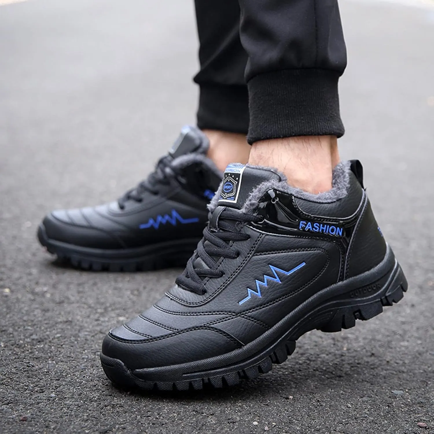 Men Work Boots with Zipper Hiking Sneakers Fur Lined Ankle Boot Women Working Shoes Non-Slip Lightweight Outdoor Botas Mid Ankle Work Casual Hike Grounded Footwear
