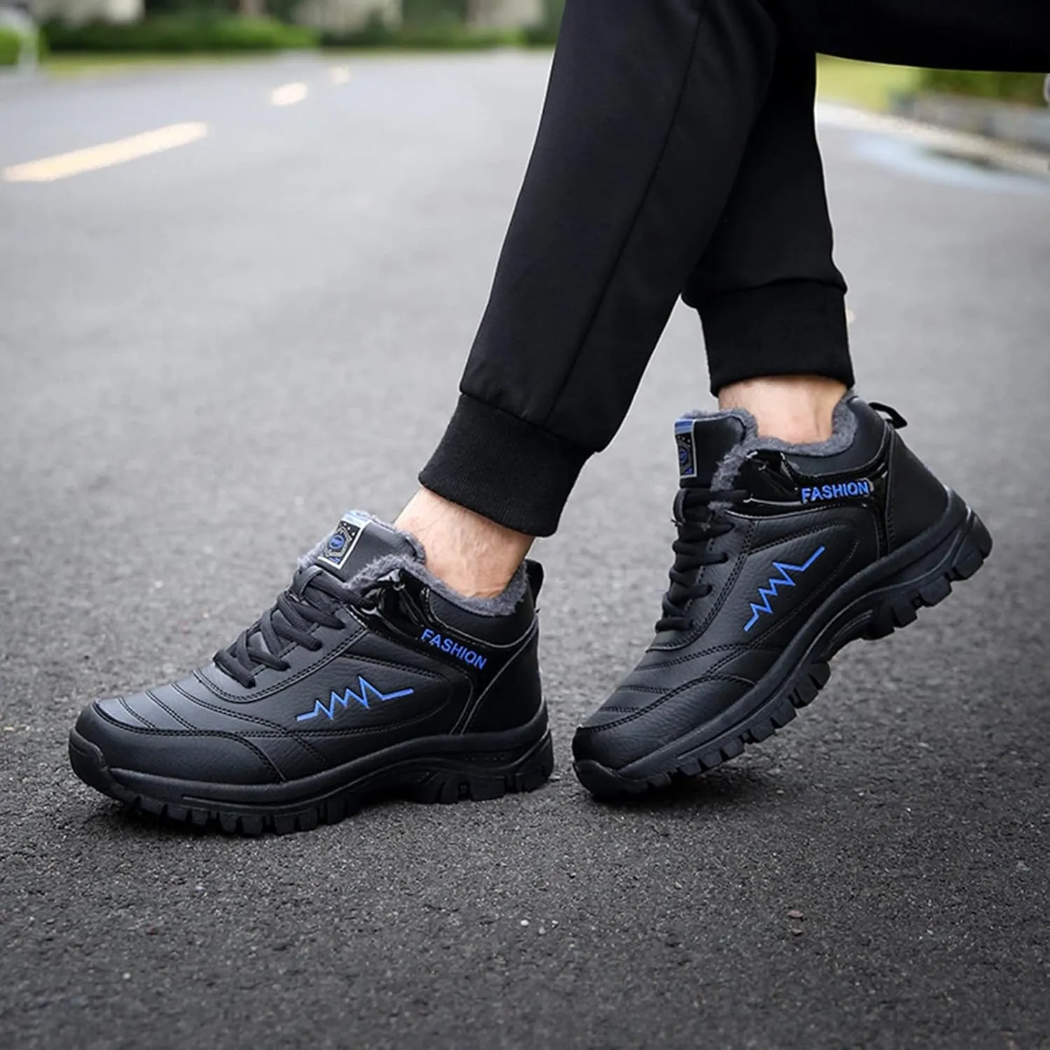 Men Work Boots with Zipper Hiking Sneakers Fur Lined Ankle Boot Women Working Shoes Non-Slip Lightweight Outdoor Botas Mid Ankle Work Casual Hike Grounded Footwear