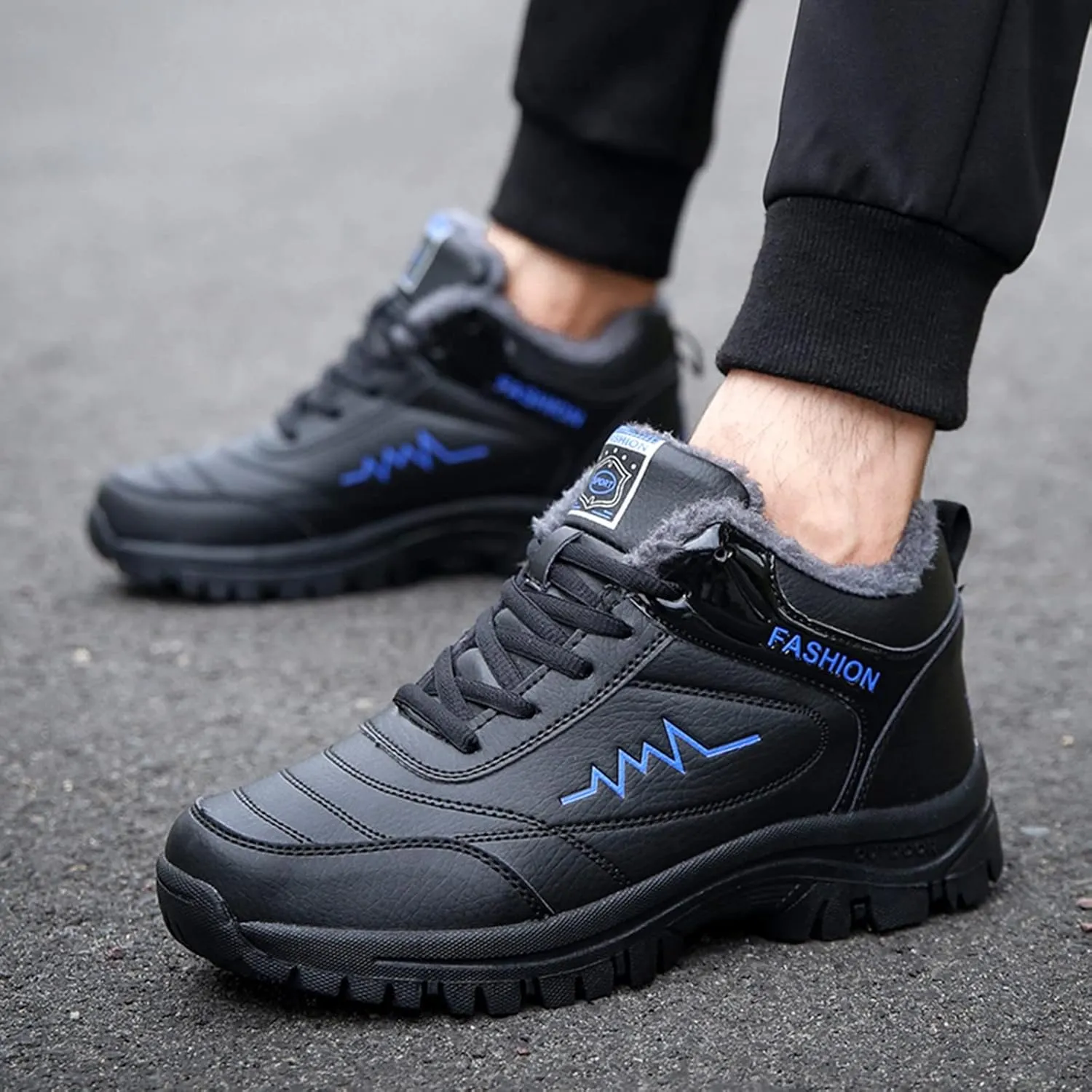 Men Work Boots with Zipper Hiking Sneakers Fur Lined Ankle Boot Women Working Shoes Non-Slip Lightweight Outdoor Botas Mid Ankle Work Casual Hike Grounded Footwear