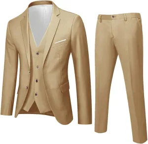 Mens 3 Piece Slim Fit Suit Suits Big and Tall, Blazer Jacket Vest Pants Set, Solid Wedding Party Dress Tux Suite