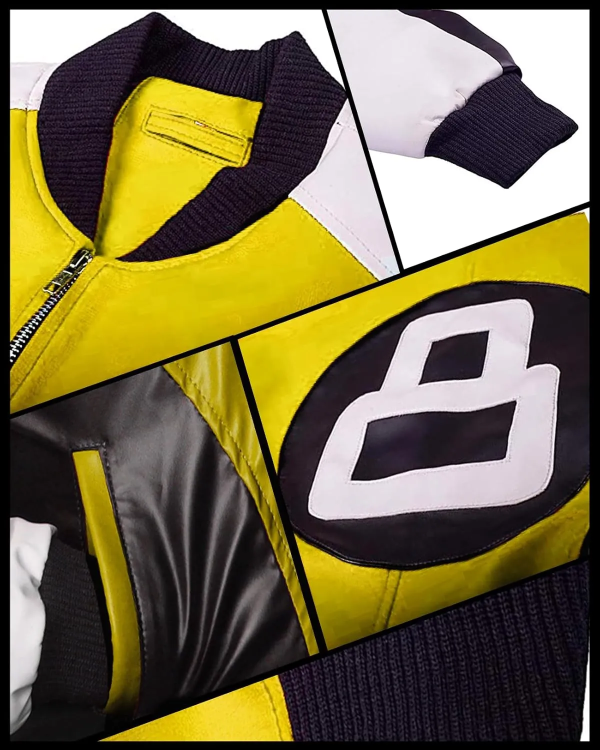 Mens 8 Ball Pool Billiard Bomber Lightweight Casual Stylish Fashion 80s 90s Retro Zip Up Faux Leather Jacket