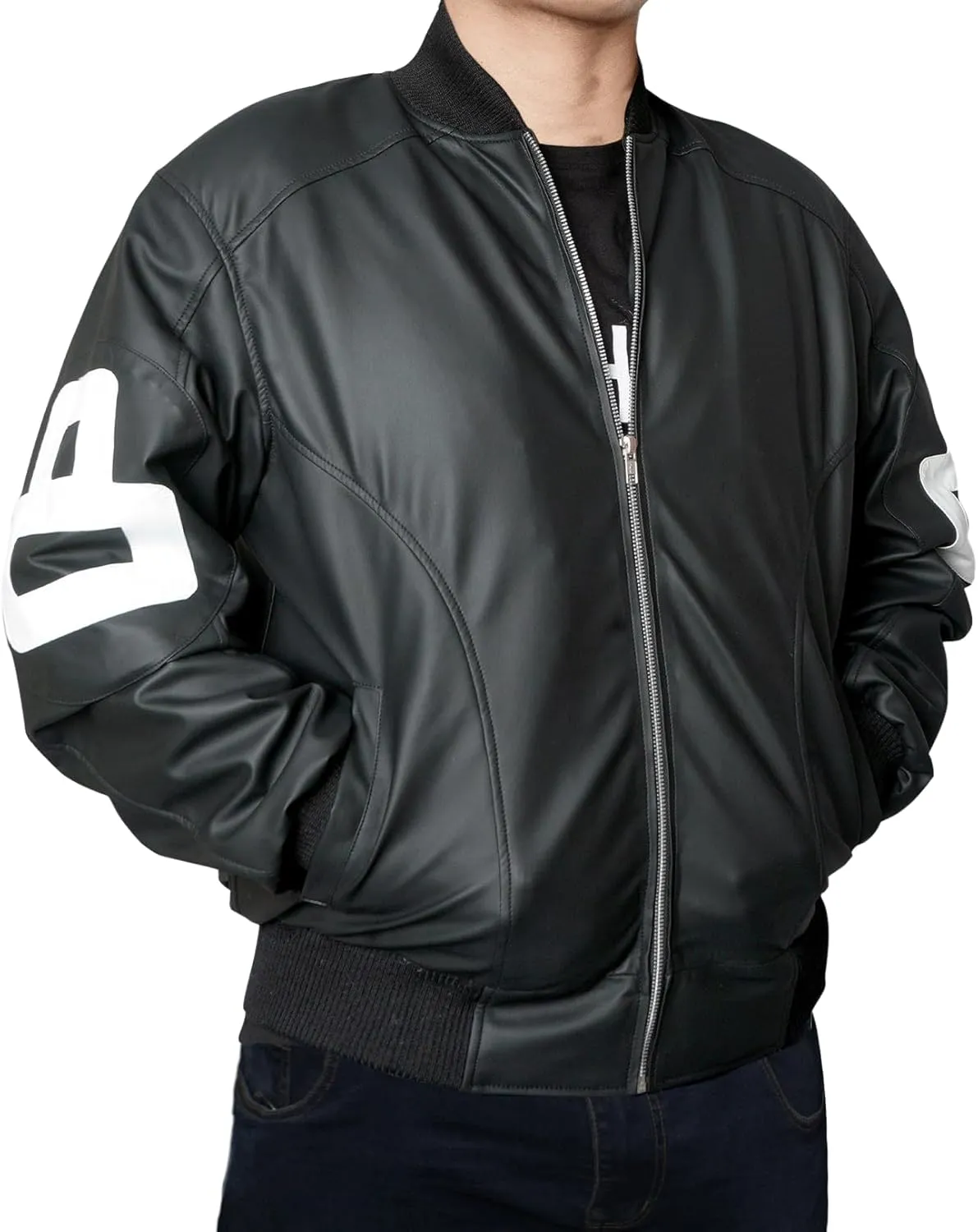 Mens 8 Ball Pool Billiard Bomber Lightweight Casual Stylish Fashion 80s 90s Retro Zip Up Faux Leather Jacket