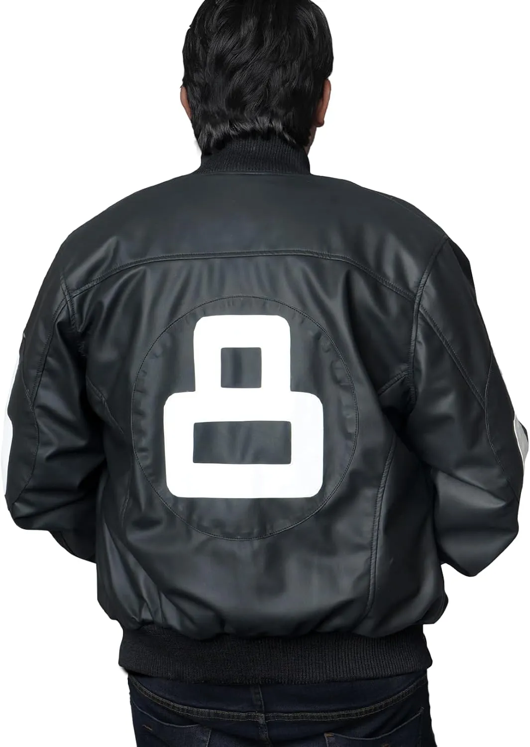 Mens 8 Ball Pool Billiard Bomber Lightweight Casual Stylish Fashion 80s 90s Retro Zip Up Faux Leather Jacket