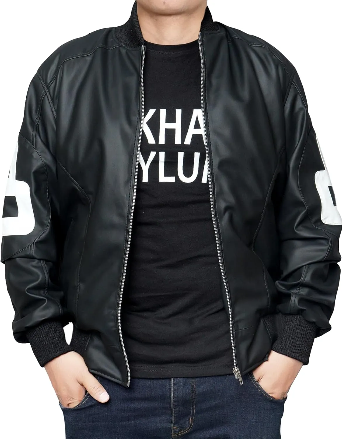 Mens 8 Ball Pool Billiard Bomber Lightweight Casual Stylish Fashion 80s 90s Retro Zip Up Faux Leather Jacket
