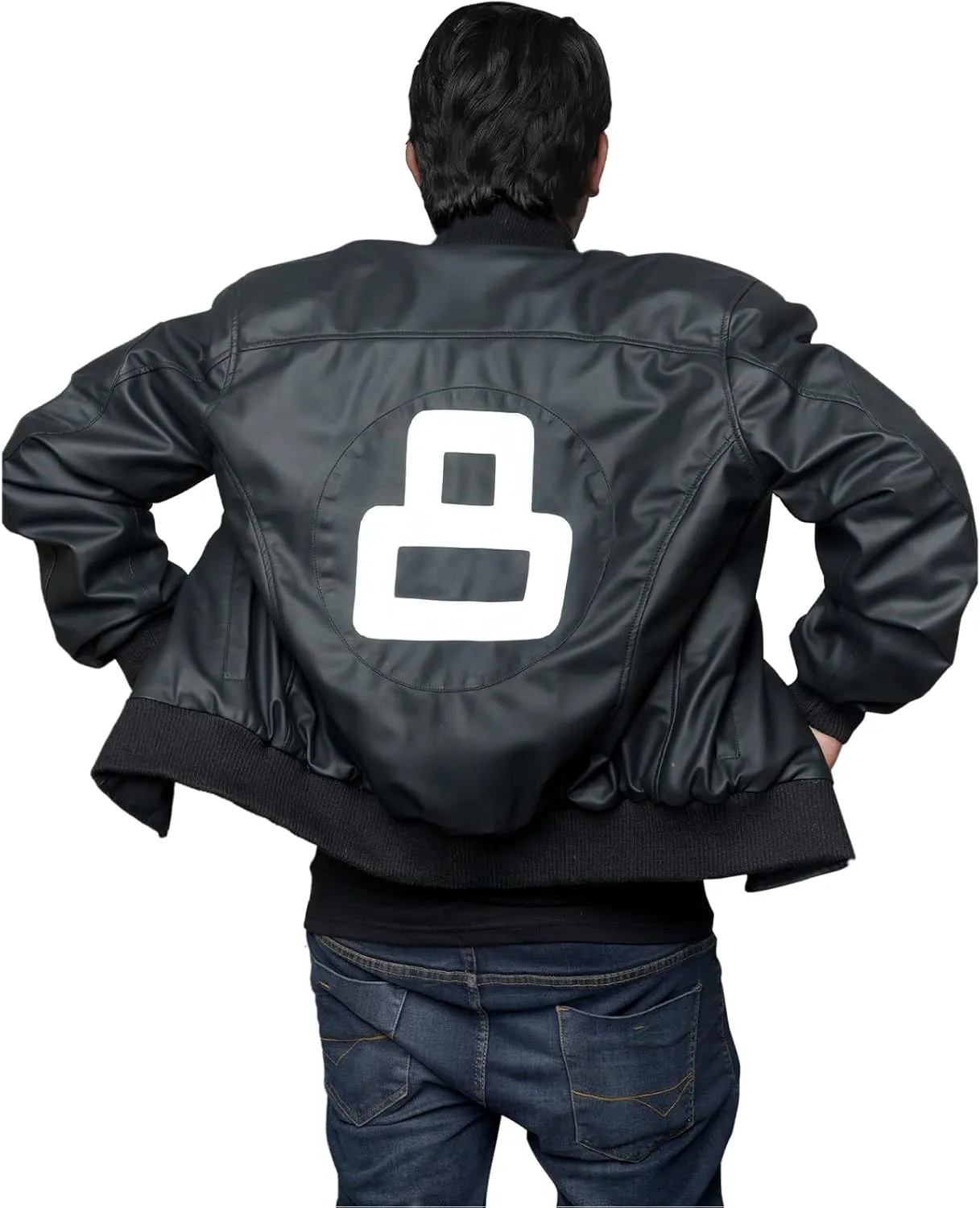 Mens 8 Ball Pool Billiard Bomber Lightweight Casual Stylish Fashion 80s 90s Retro Zip Up Faux Leather Jacket