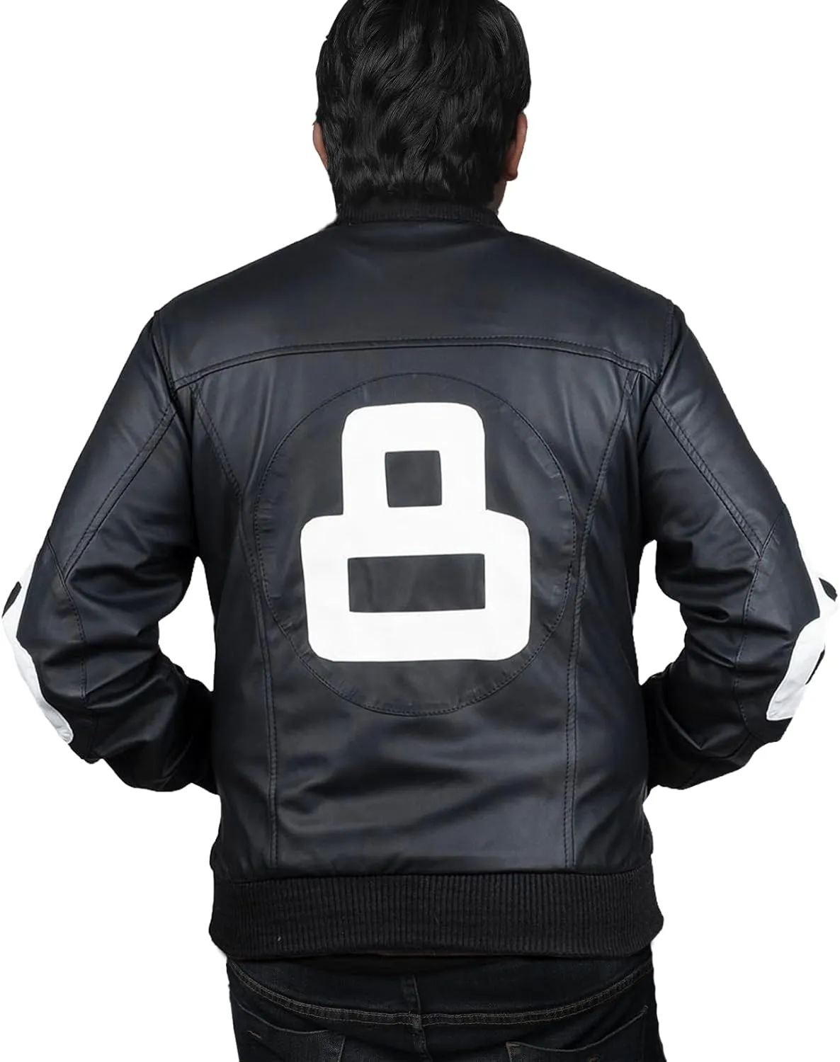 Mens 8 Ball Pool Billiard Bomber Lightweight Casual Stylish Fashion 80s 90s Retro Zip Up Faux Leather Jacket