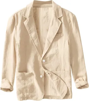 Mens Big and Tall Casual Linen Blazers Loose Fit Lightweight Button Up Suit Jackets Lapel Collar Tailored Sport Coats