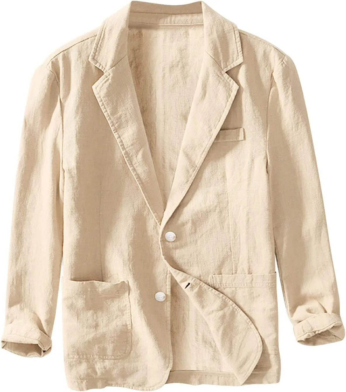 Mens Big and Tall Casual Linen Blazers Loose Fit Lightweight Button Up Suit Jackets Lapel Collar Tailored Sport Coats