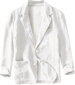 Mens Big and Tall Casual Linen Blazers Loose Fit Lightweight Button Up Suit Jackets Lapel Collar Tailored Sport Coats