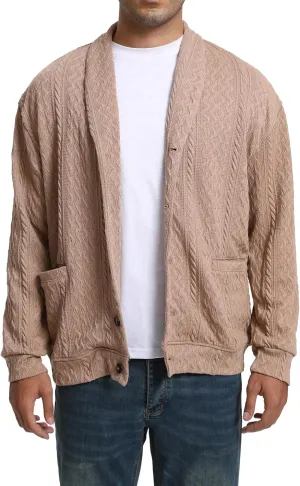 Mens Cardigan Outwear Casual Shawl Collar Open Front Button Down Sweaters with Pockets