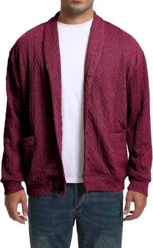Mens Cardigan Outwear Casual Shawl Collar Open Front Button Down Sweaters with Pockets