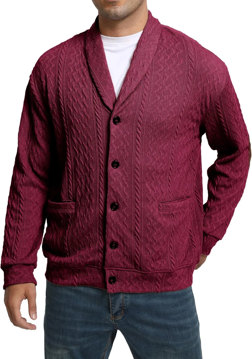 Mens Cardigan Outwear Casual Shawl Collar Open Front Button Down Sweaters with Pockets