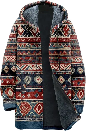 Mens Cardigan Sweater Vintage Western Aztec Print Graphic Hoodies Full Zip Sherpa Fleece Jackets Long Sleeve Coats