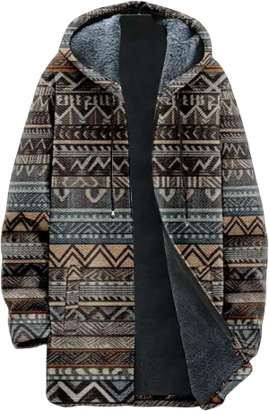 Mens Cardigan Sweater Vintage Western Aztec Print Graphic Hoodies Full Zip Sherpa Fleece Jackets Long Sleeve Coats