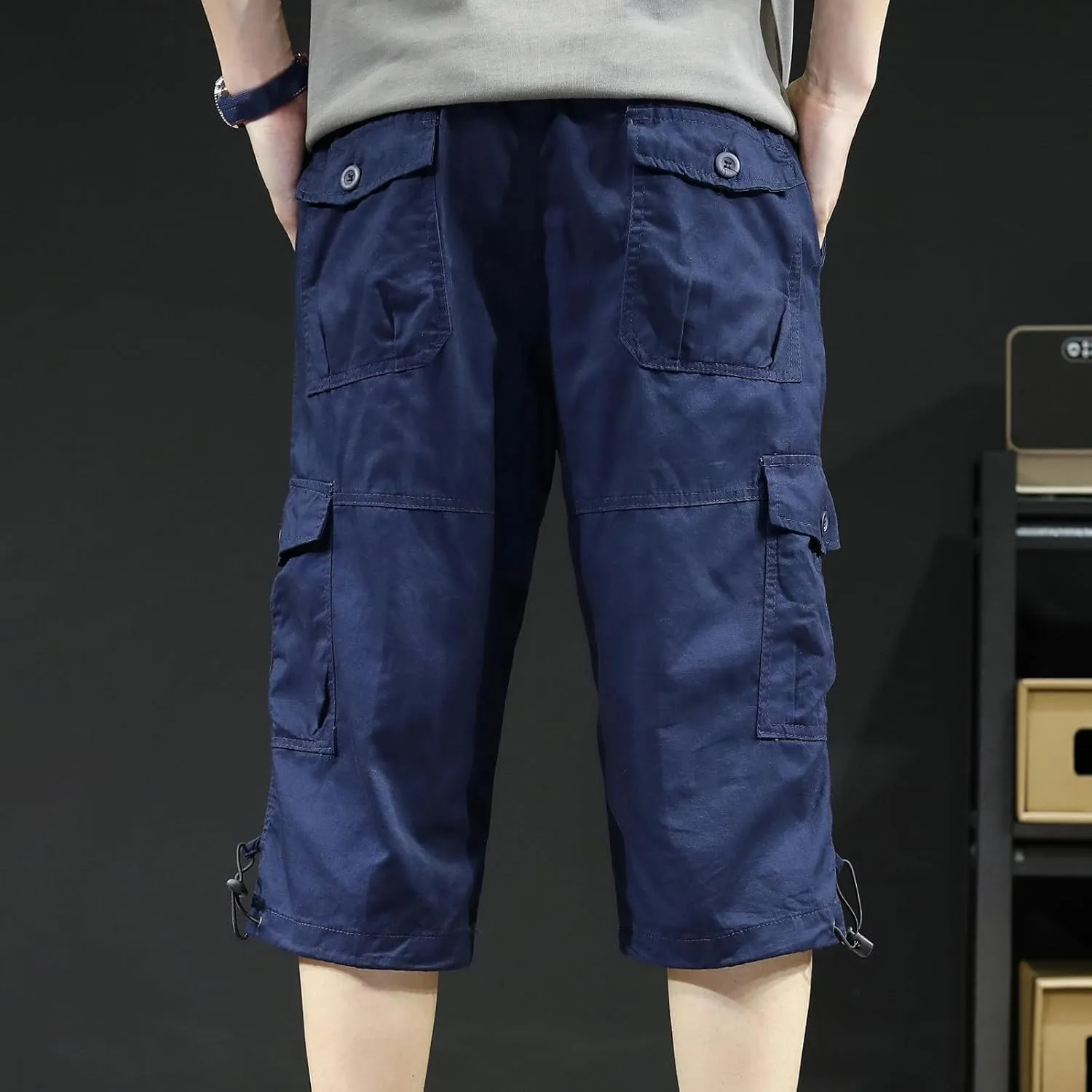 Mens Cargo Pants Straight Leg Capri Pants Lightweight Solid Color Work Pants Casual Multiple Pockets Hiking Sweatpants
