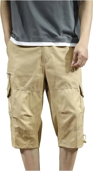 Mens Cargo Pants Straight Leg Capri Pants Lightweight Solid Color Work Pants Casual Multiple Pockets Hiking Sweatpants