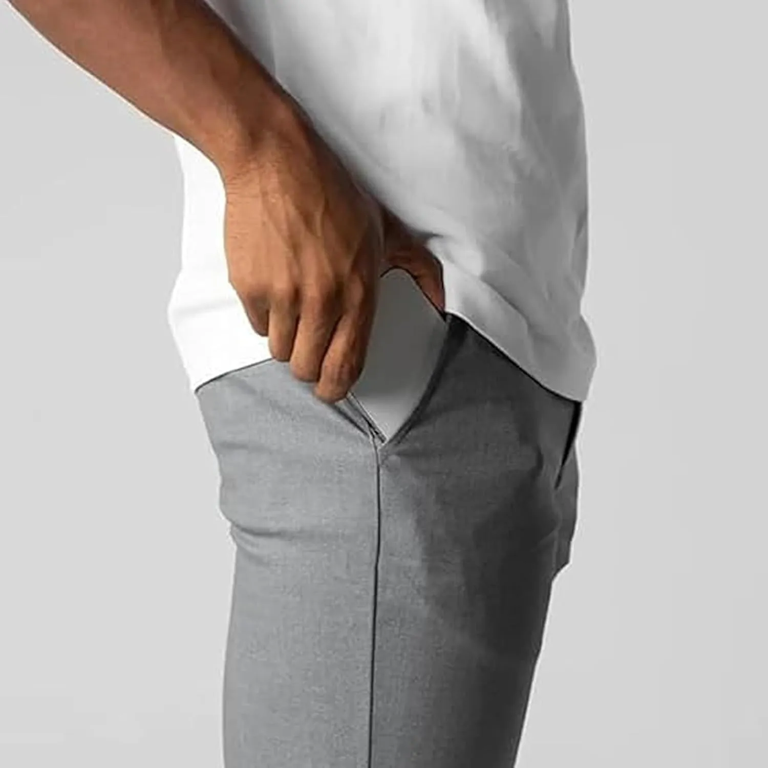 Mens Casual Pant Slim-Fit Wrinkle-Resistant Flat-Front Stretch Chino Pant Stretch Waist Tapered Trousers for Business