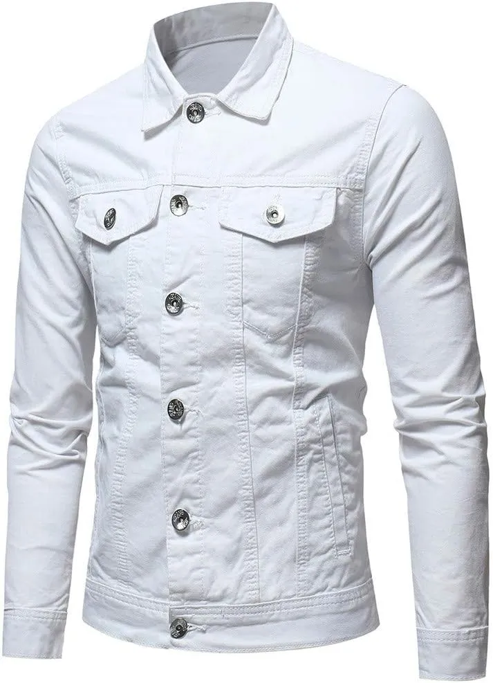 Mens Classic Signature Denim Trucker Jackets Stretch Washed Cotton Unlined Western Cowboy Jean Jacket with Pockets