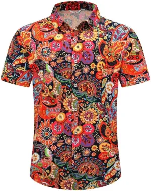 Men's Hawaiian Shirts Short Sleeve Summer Button Down Beach Shirt for Men, Vintage Tropical Floral Print Hawaiian Shirt Tops