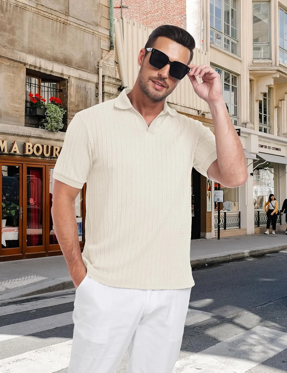 Mens Knit Polo Shirts Casual Stylish V Neck Short Sleeve Sweater Polo Knitted Textured Johnny Collar Tops Fashion 2025