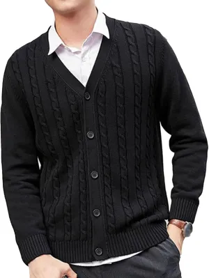Men's Knitted Ribbed V Neck Sweater Cardigan Button Up Regular Fit Sweater Ribbed Long Sleeve Casual Sweaters