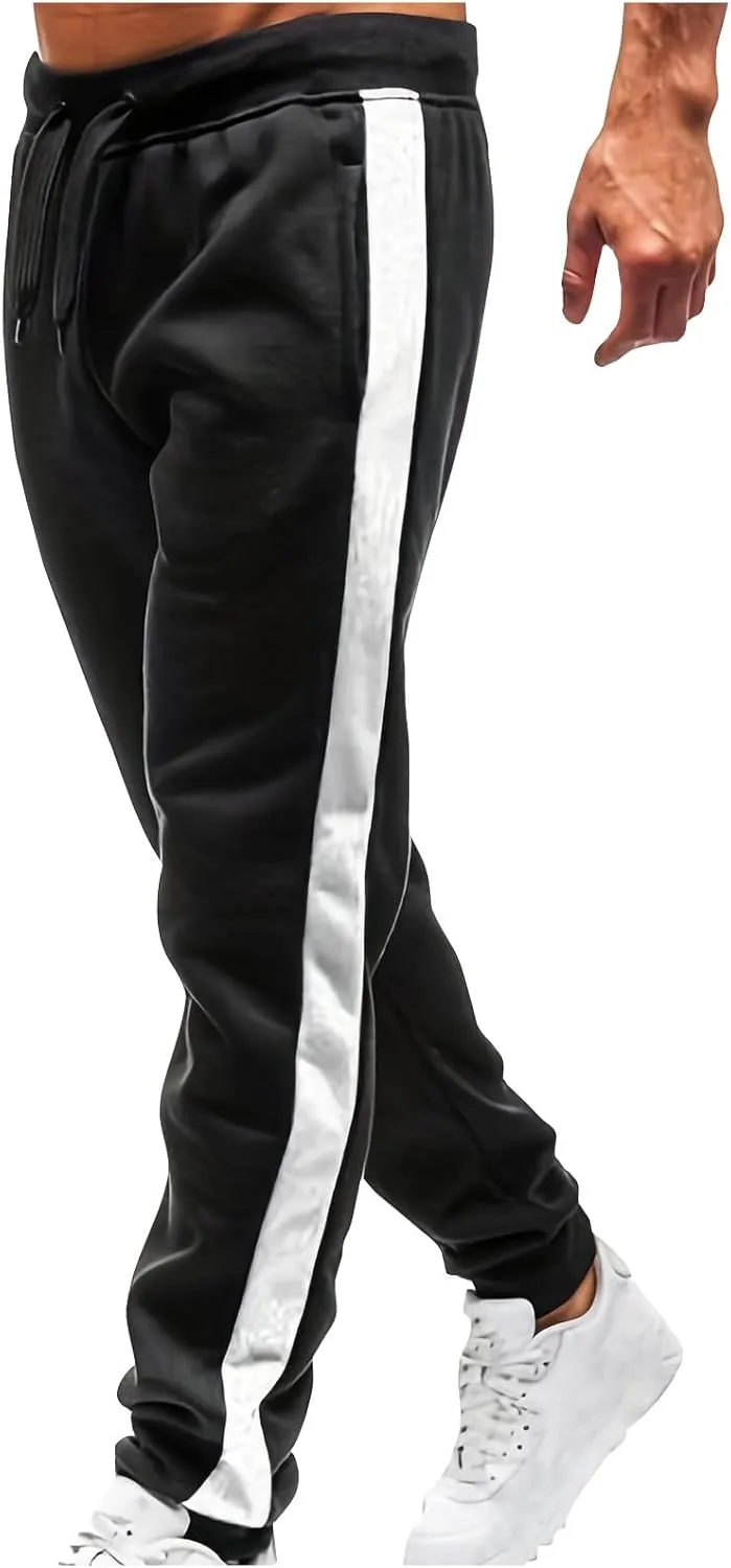 Mens Lightweight Gym Jogger Pants, Men Workout Sweatpants with Side Striped Drawstring Sweat Pants Slim Fit Joggers