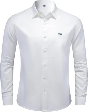 Men's Long Sleeve Button Down Dress Shirt, Wrinkle Resistant Stretch, Solid Color with Pocket