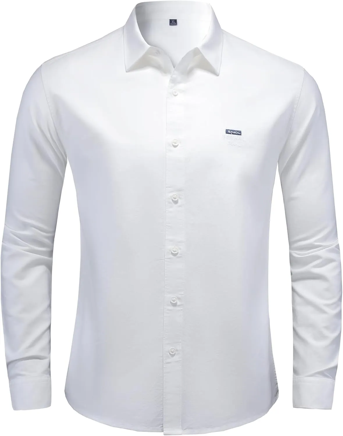 Men's Long Sleeve Button Down Dress Shirt, Wrinkle Resistant Stretch, Solid Color with Pocket
