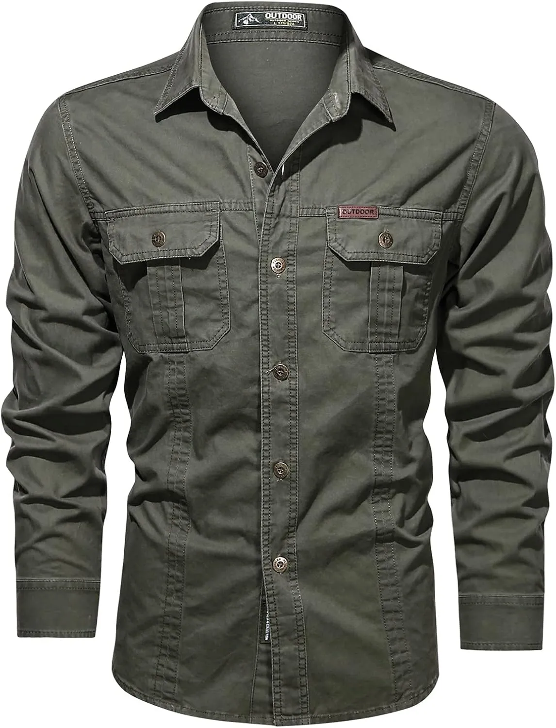 Mens Long Sleeve Fishing Shirt Button Down Quick Dry UV Protection Blouses Outdoor Tactical Military Shirts (Green #1, XXL)