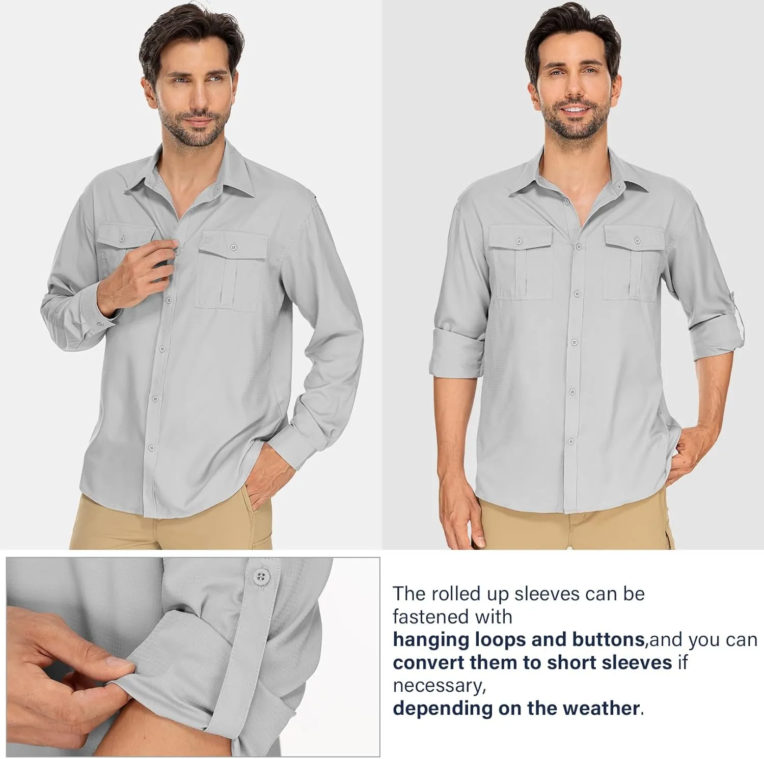 Men's Long Sleeve Sun Protection Fishing Shirt UPF 50  UV Quick Dry Cooling Shirts for Travel Safari Camping Outdoor Hiking