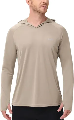 Mens Long Sleeve Sun Shirt with Hood Mask UPF SPF UV Protection for Hiking Fishing Kayaking Summer Outdoor Activities