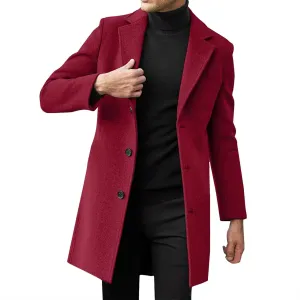 Men's Long Trench Coat Notched Collared Button Down Pea Coat Fall Winter Windproof Windbreaker Jackets Trendy Outfits