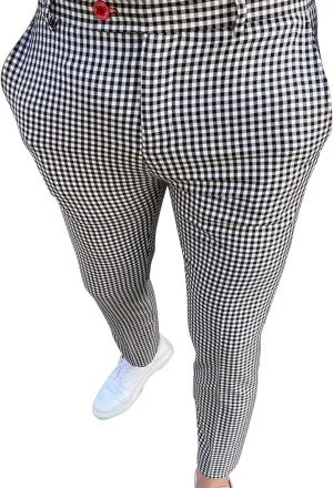 Men's Plaid Chino Pants Flat Front Skinny Slim Fit Stretch Suit Pant Casual Stylish Business Dress Trousers