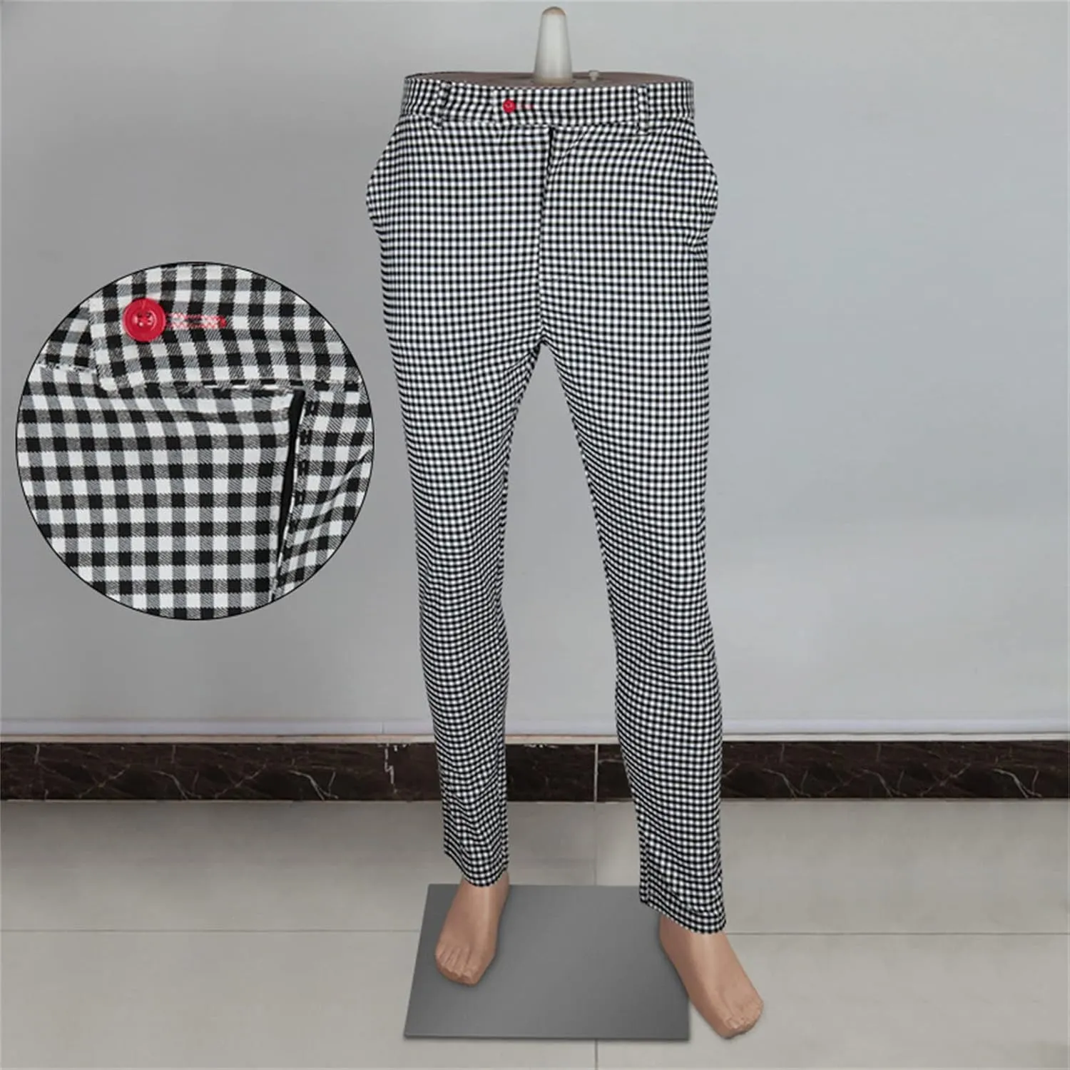Men's Plaid Chino Pants Flat Front Skinny Slim Fit Stretch Suit Pant Casual Stylish Business Dress Trousers