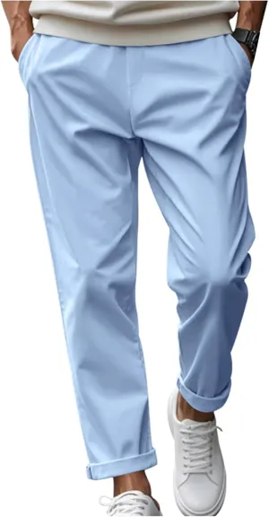 Mens Stretch Pull On Flat Front Chino Twill with Pockets Athletic Casual School Uniform Golf Kids Dress Pants
