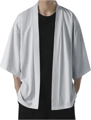 Men's Summer Sunscreen Coats Shirts Thin Ice Silk Clothing Casual Solid Cloak Coat Tops Open Front Shirt Tees