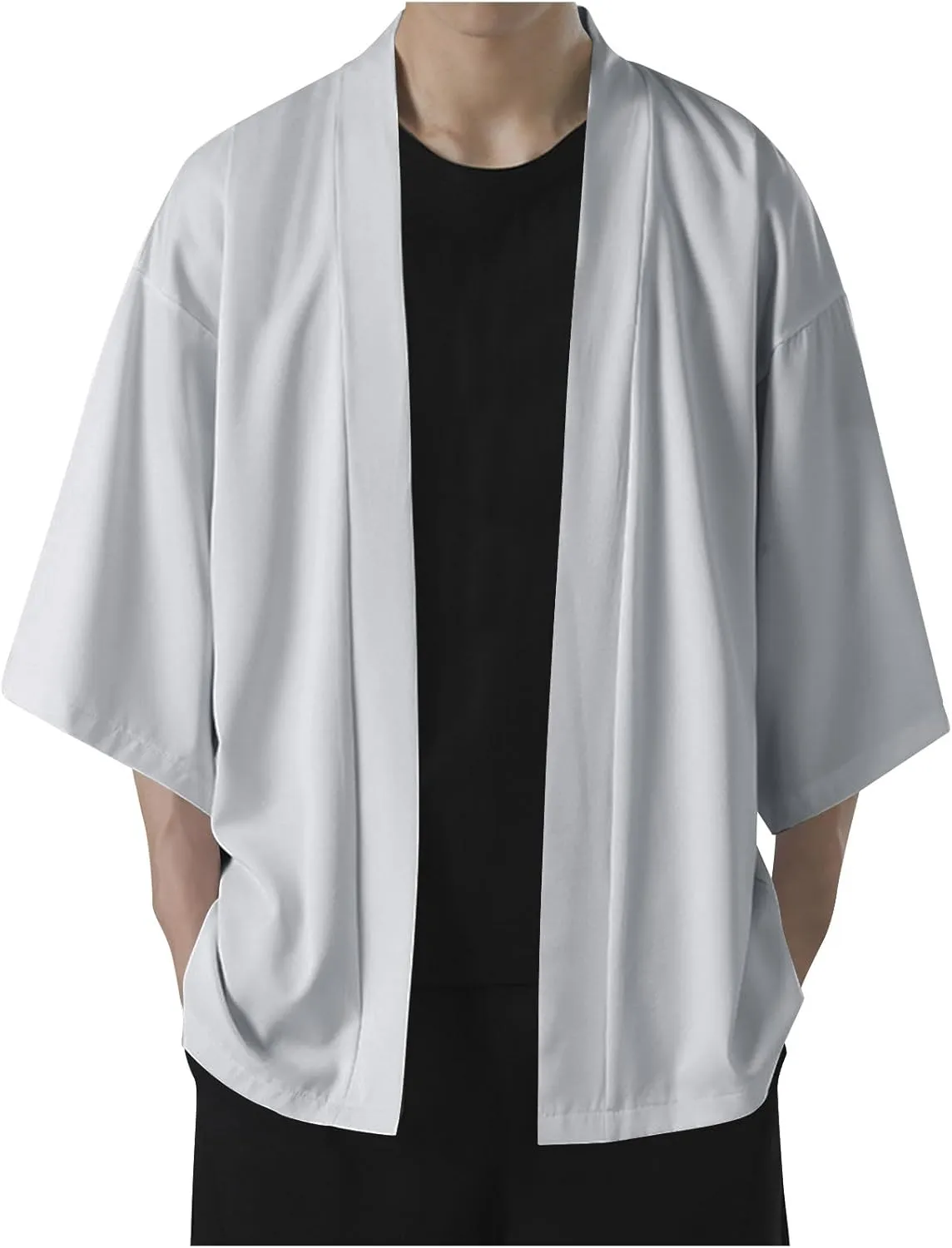 Men's Summer Sunscreen Coats Shirts Thin Ice Silk Clothing Casual Solid Cloak Coat Tops Open Front Shirt Tees