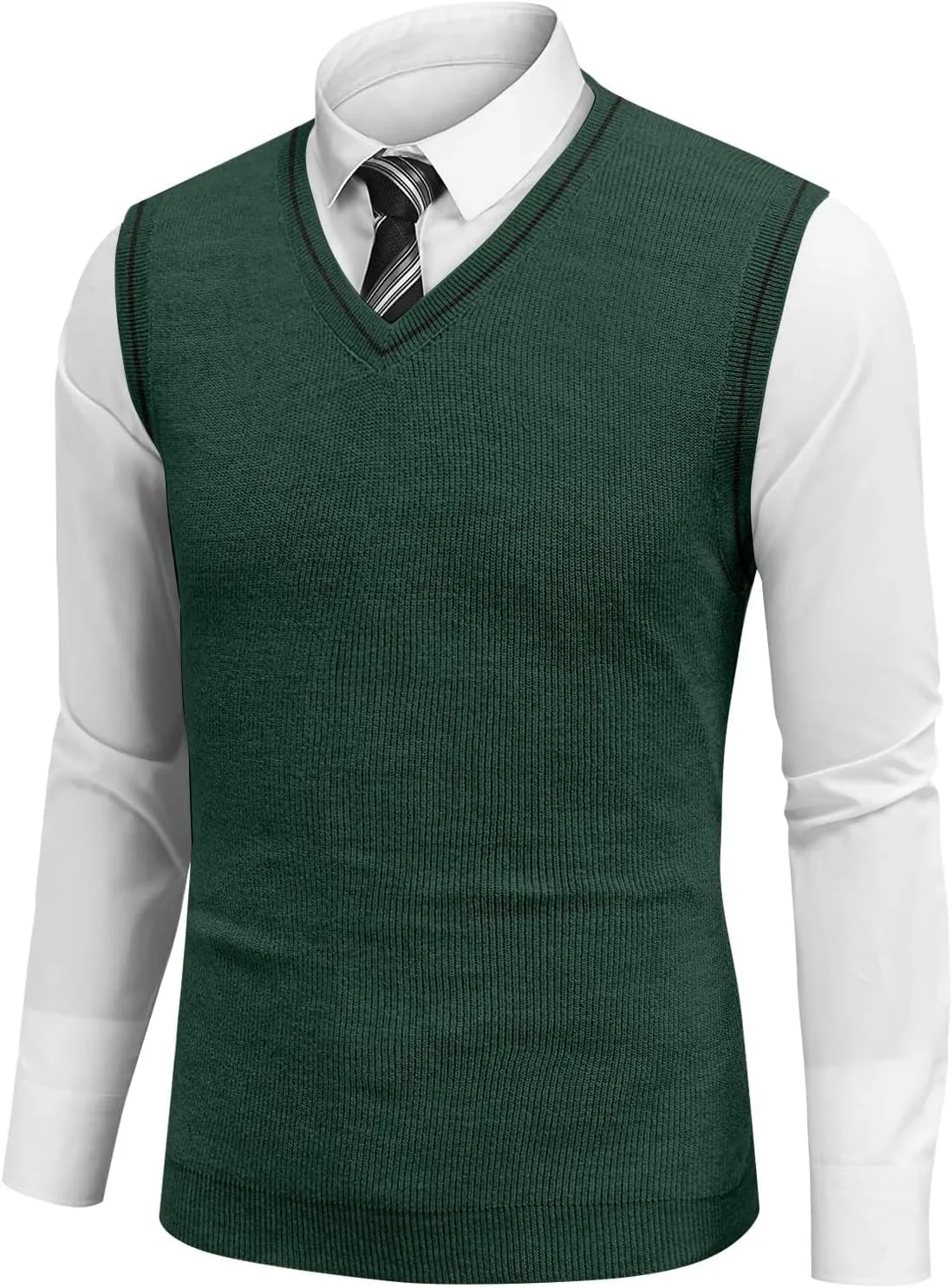 Mens Sweater Vest v Neck Sleeveless Casual fit Knitted Pullover Sweater Lightweight Business Work Waistcoat Tops