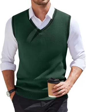 Mens Sweater Vest v Neck Sleeveless Casual fit Knitted Pullover Sweater Lightweight Business Work Waistcoat Tops