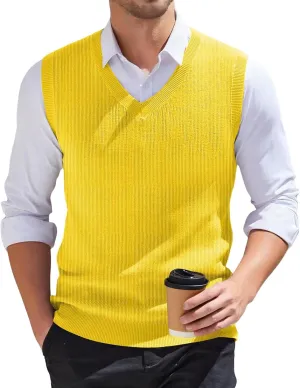 Mens Sweater Vest v Neck Sleeveless Casual fit Knitted Pullover Sweater Lightweight Business Work Waistcoat Tops