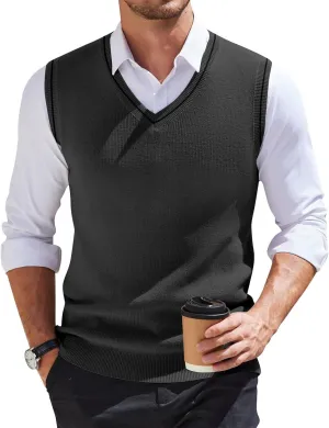 Mens Sweater Vest v Neck Sleeveless Casual fit Knitted Pullover Sweater Lightweight Business Work Waistcoat Tops