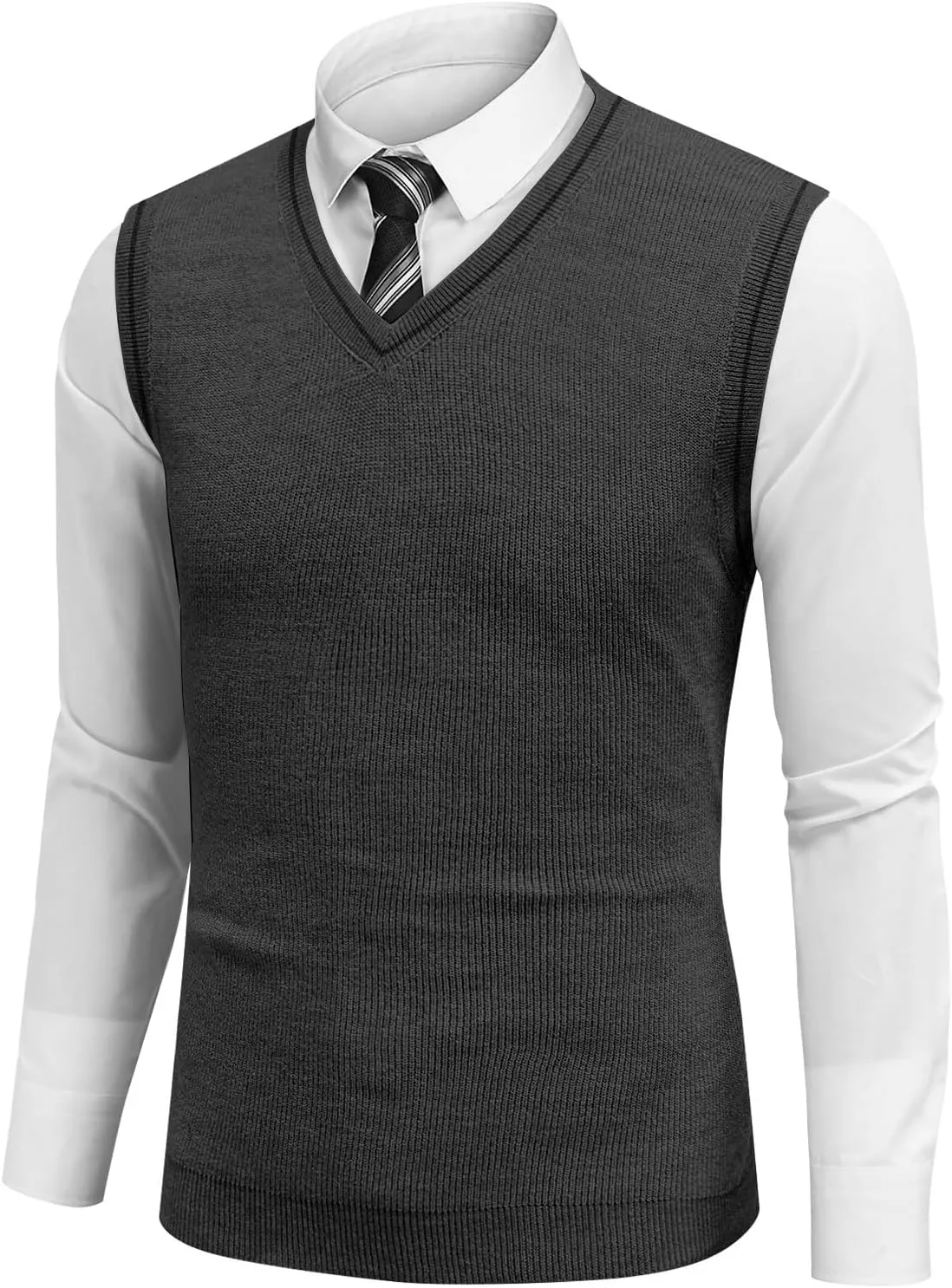 Mens Sweater Vest v Neck Sleeveless Casual fit Knitted Pullover Sweater Lightweight Business Work Waistcoat Tops